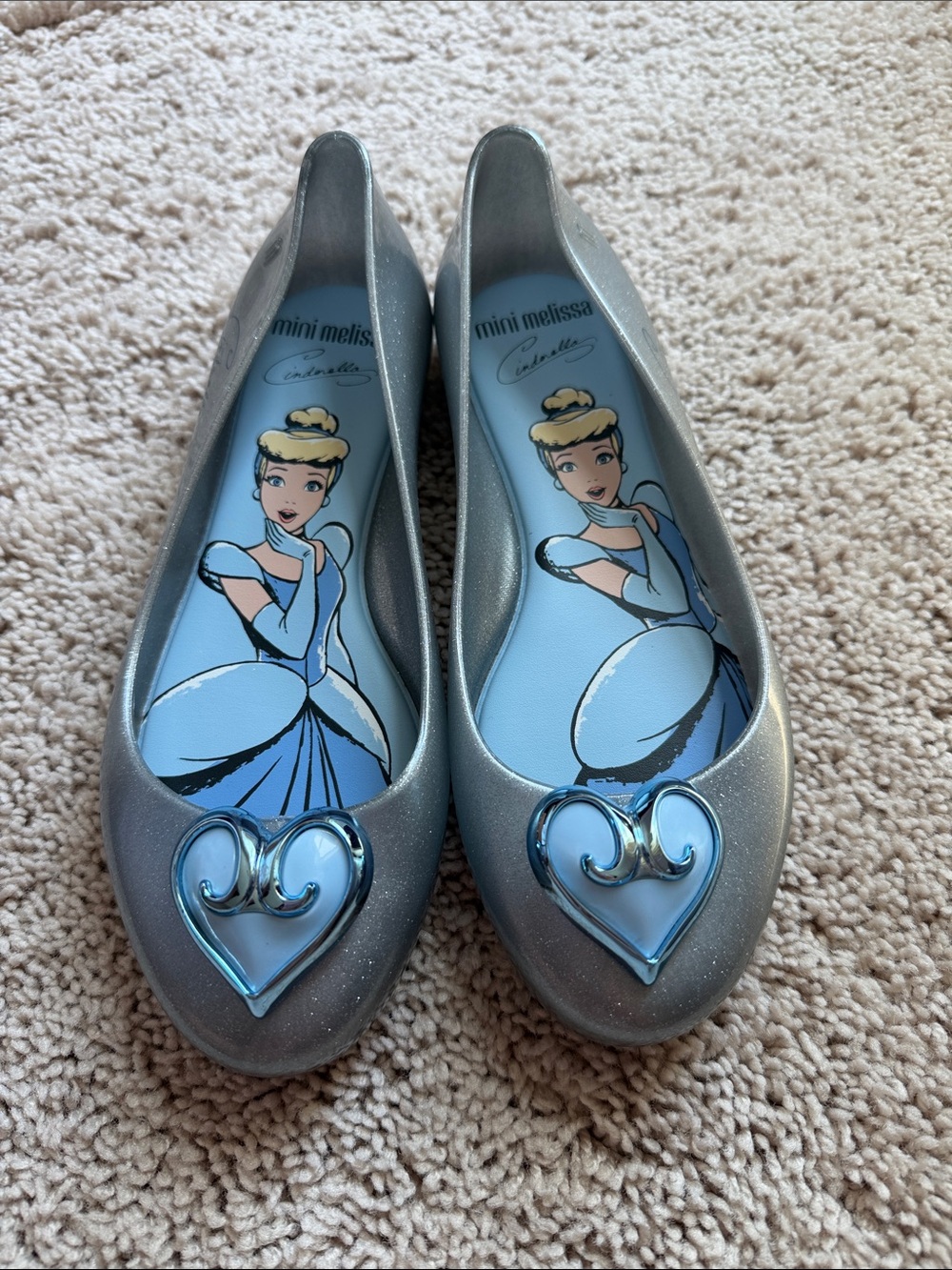 Mini Melissa Silver Jelly Flats with Blue Cinderella Insole
